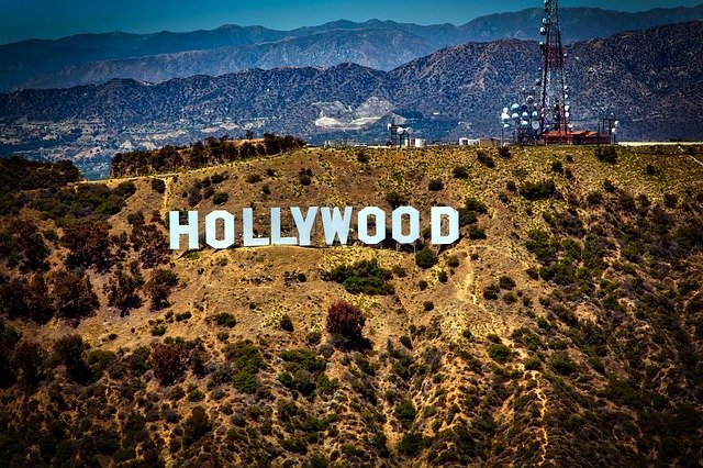 The Hollywood Sign on Mount Lee of the Hollywood Hills area, overlooking Hollywood, Los Angeles