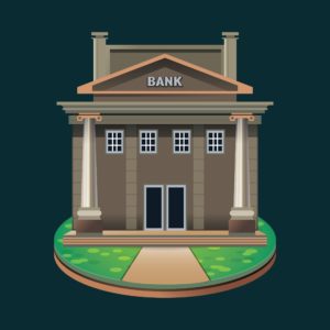 Cartoon of a bank building