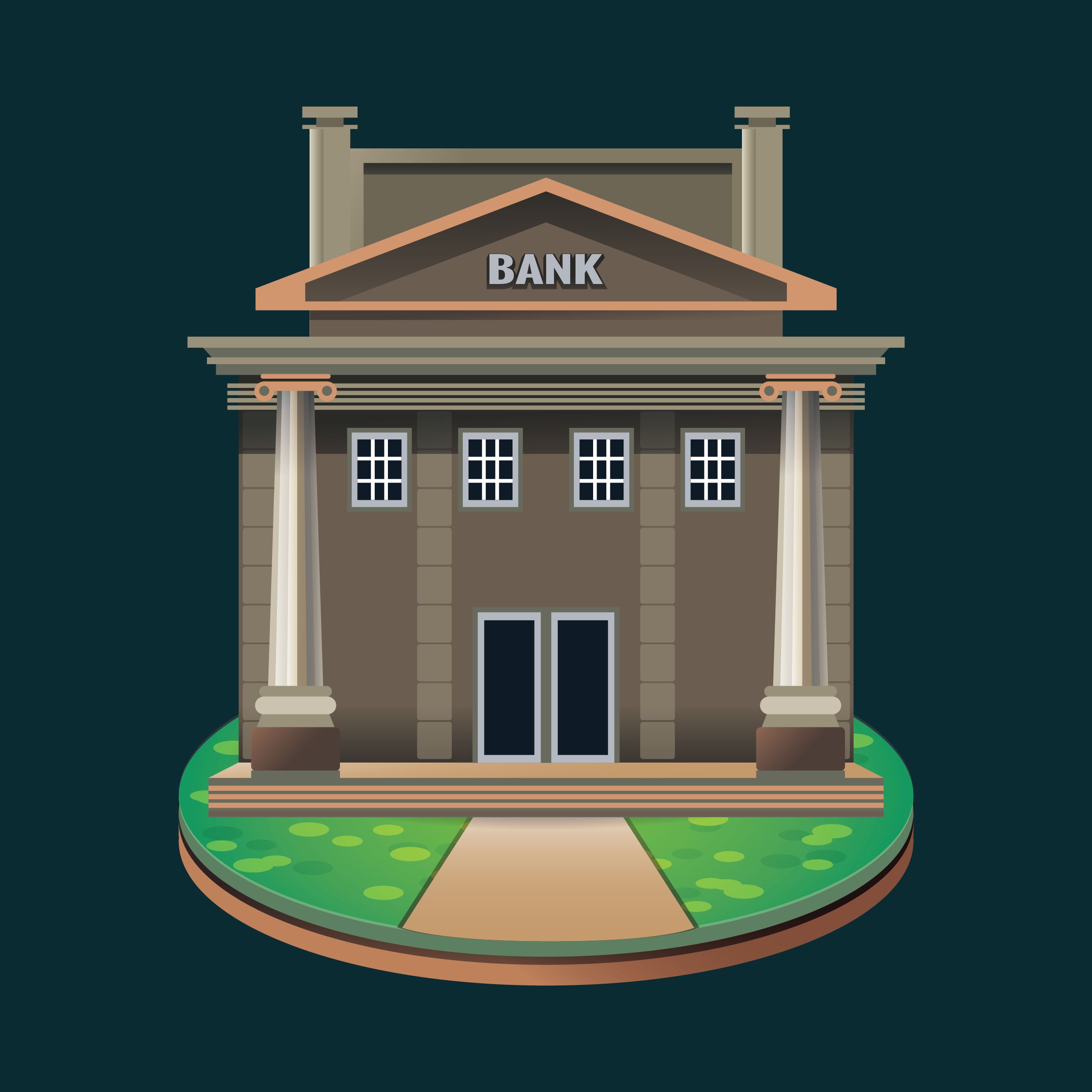 Cartoon of a bank building MyChargeBack