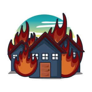 Cartoon Icon of house burning with flames