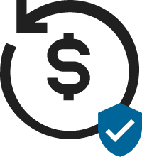 Chargeback Authorized icon with dollar sign and a blue security mark
