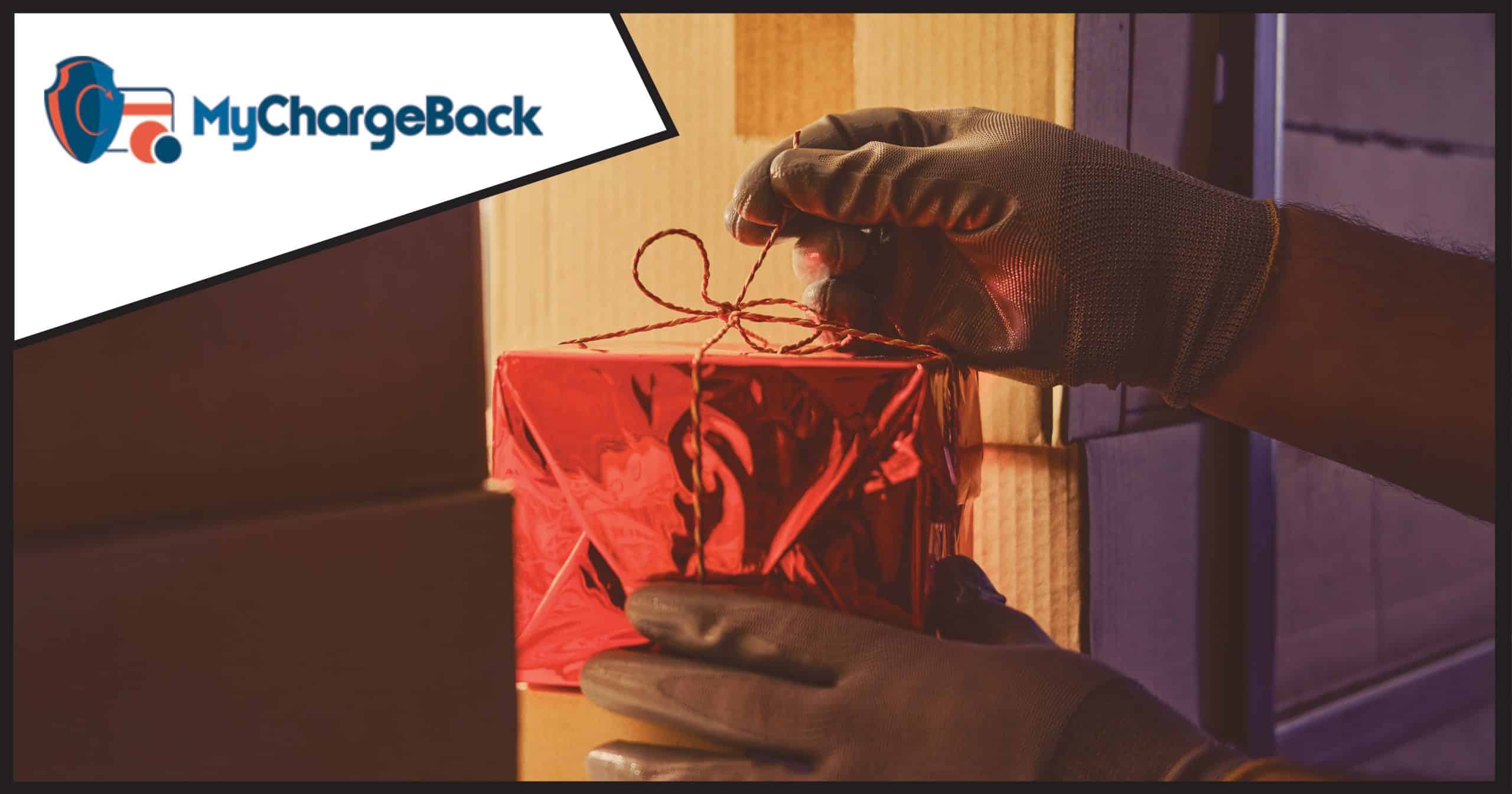 Hands touching a wrapped gift, used to illustrate a fake delivery scam associated with black friday and cyber monday shopping